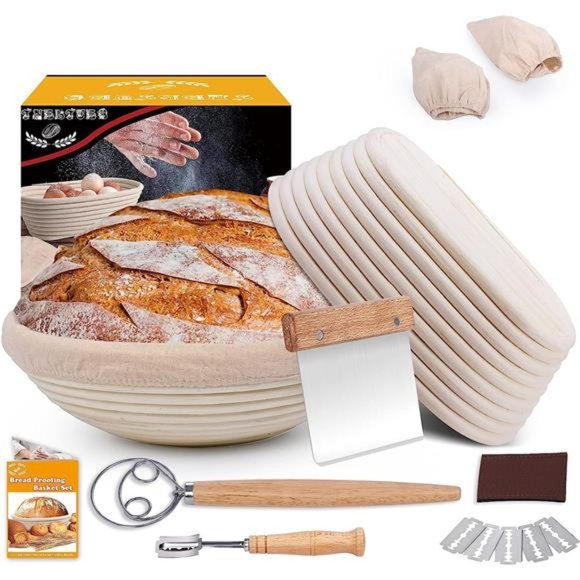 Bread Banneton Proofing Basket Set 10 Inch Round & 9.6 Inch Oval Bread Proofing